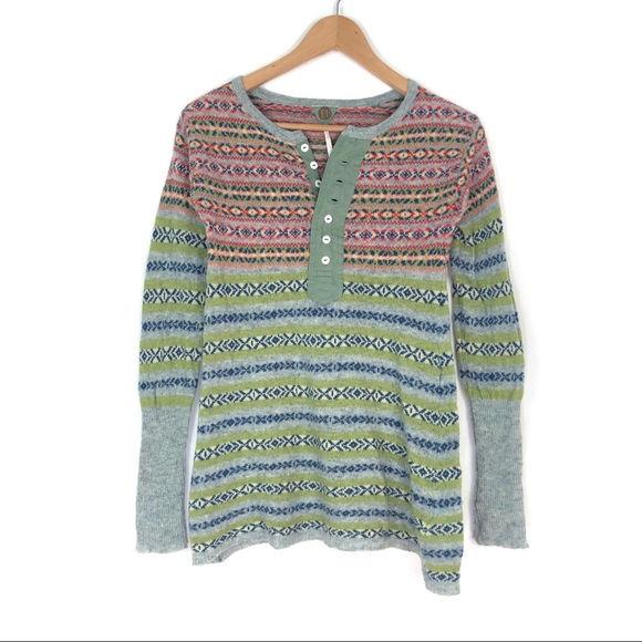 Free People Sweaters - FREE PEOPLE vintage Fair Isle Henley Sweater Sage Green XS